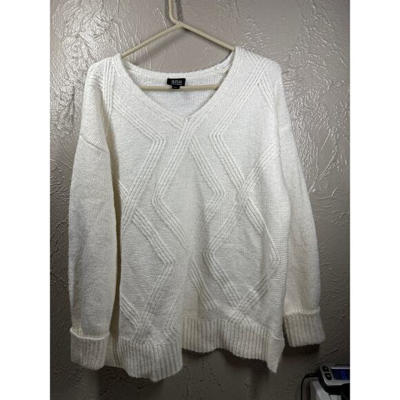 ANA A New Approach Sweater Off White Ivory V Neck Womens Size Large - Picture 1 of 6